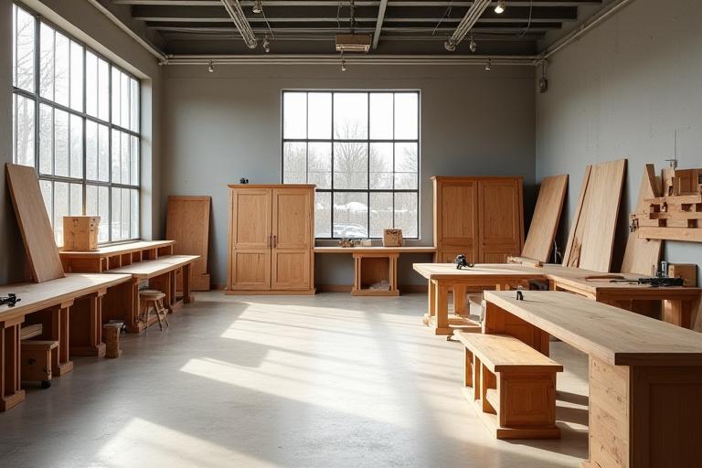 Oversiktsbilde av et moderne snekkerverksted